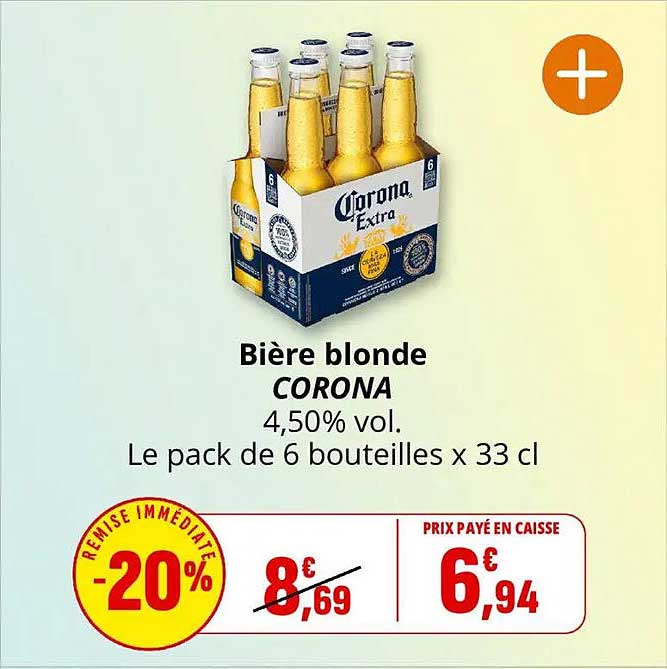 Bière blonde CORONA 4,50% vol. Le pack de 6 bouteilles x 33 cl