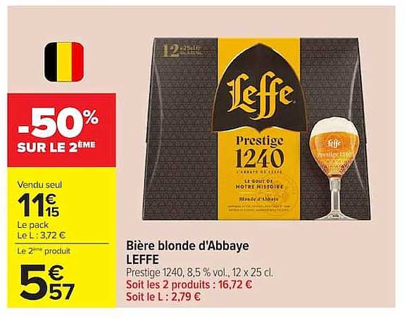 Bière blonde d'Abbaye LEFFE Prestige 1240, 8,5 % vol., 12 x 25 cl