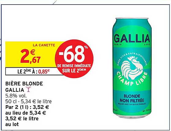 BIÈRE BLONDE GALLIA 5.8% vol. 50 cl