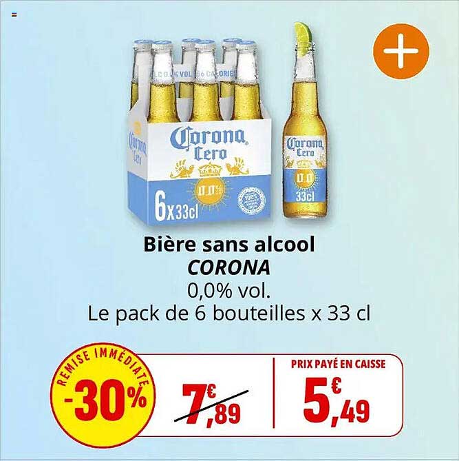 Bière sans alcool CORONA 0,0% vol. Le pack de 6 bouteilles x 33 cl