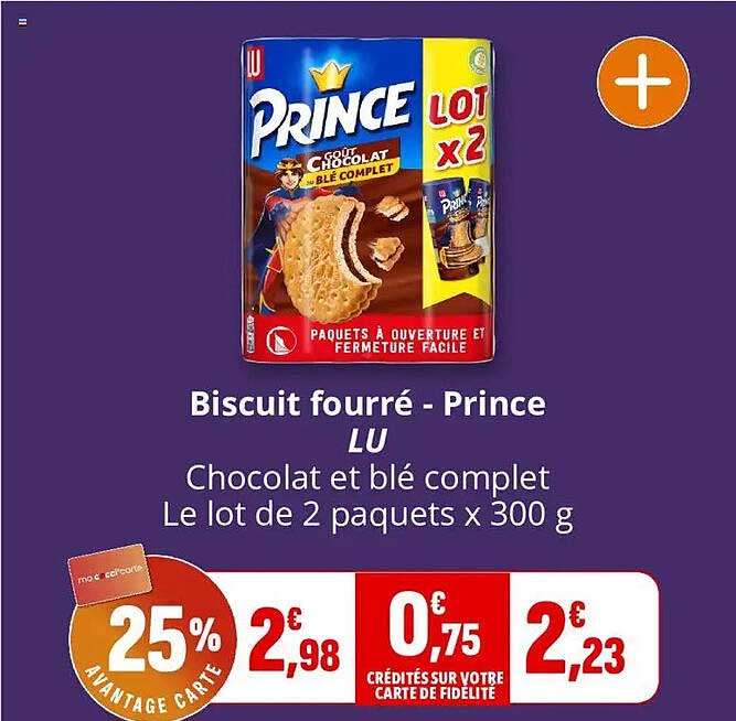 Biscuit fourré - Prince LU Chocolat et blé complet Le lot de 2 paquets x 300 g