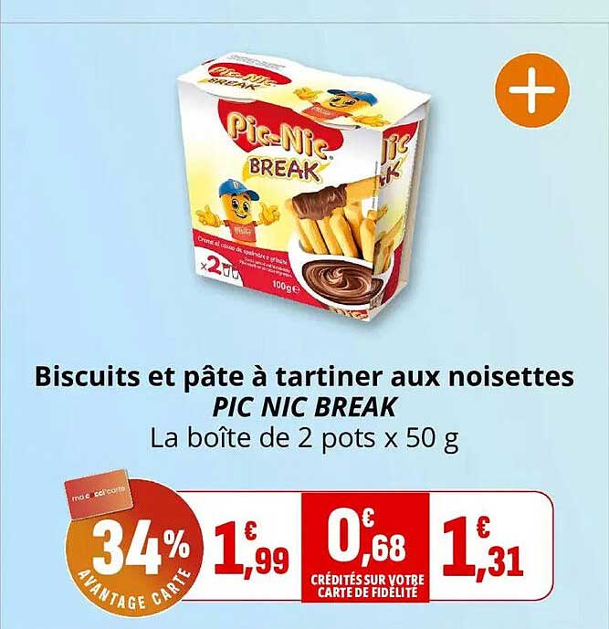 Biscuits et pâte à tartiner aux noisettes PIC NIC BREAK