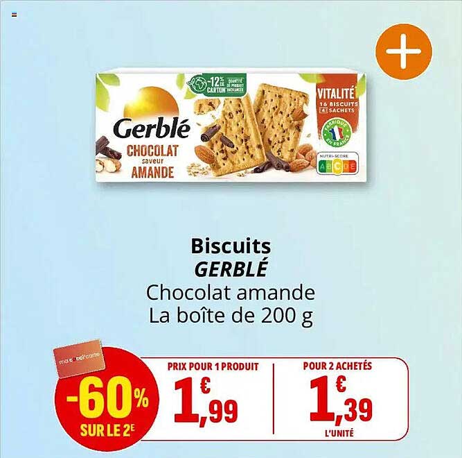 Biscuits GERBLÉ Chocolat amande La boîte de 200 g
