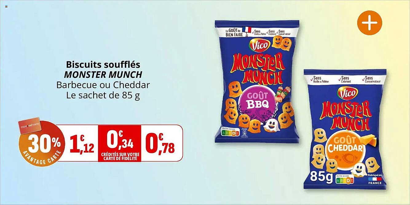 Biscuits soufflés MONSTER MUNCH Barbecue ou Cheddar Le sachet de 85 g