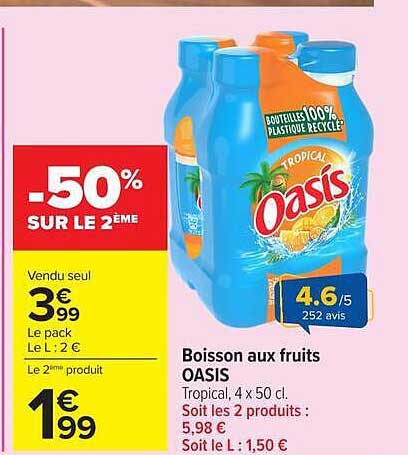Boisson aux fruits OASIS Tropical, 4 x 50 cl.