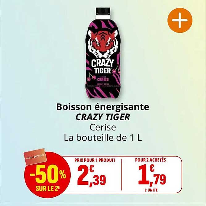 Boisson énergisante CRAZY TIGER Cerise La bouteille de 1 L