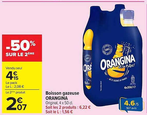 Boisson gazeuse ORANGINA Original, 4 x 50 cl