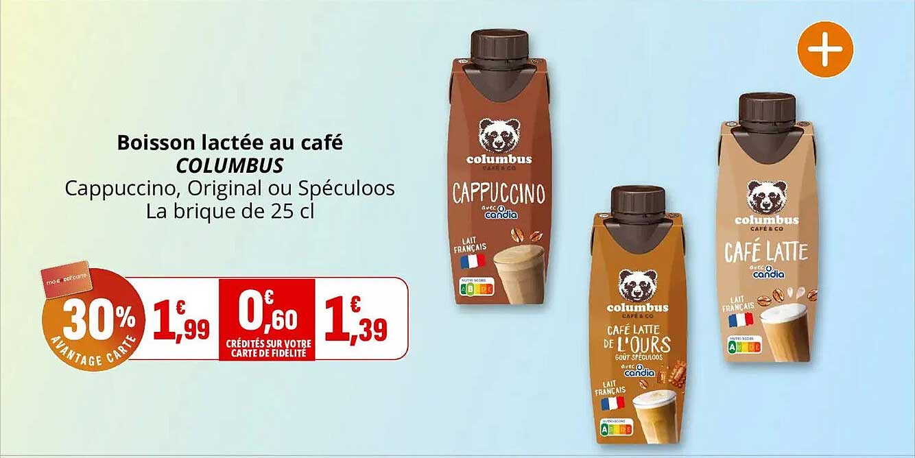 Boisson lactée au café COLUMBUS Cappuccino, Original ou Spéculoos La brique de 25 cl