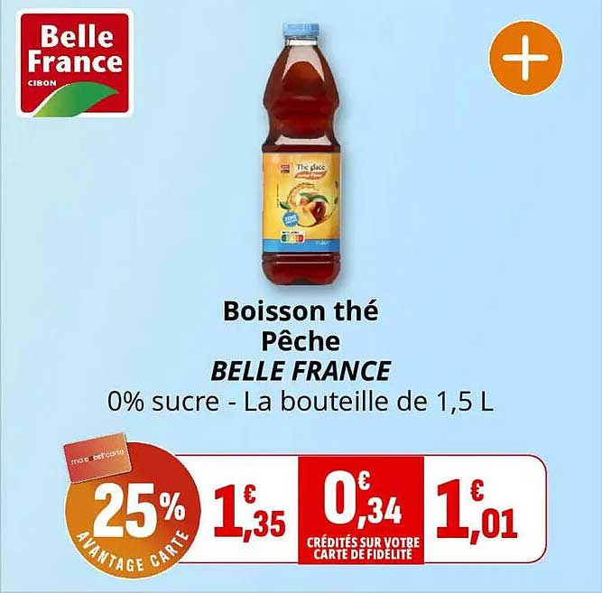 Boisson thé Pêche BELLE FRANCE 0% sucre - La bouteille de 1,5 L