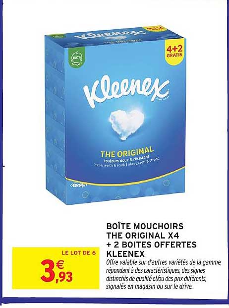 BOÎTE MOUCHOIRS THE ORIGINAL X4 + 2 BOITES OFFERTES KLEENEX