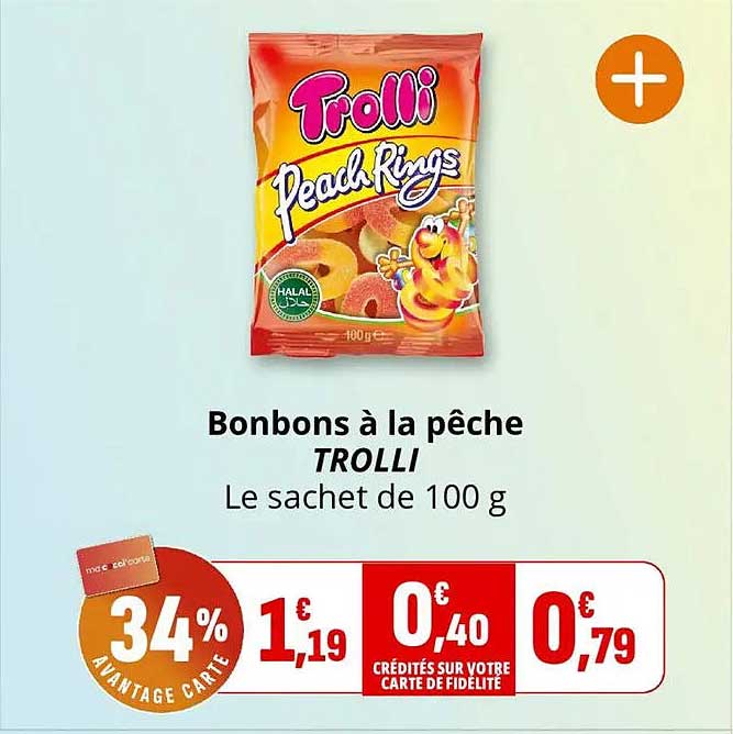 Bonbons à la pêche TROLLI Le sachet de 100 g