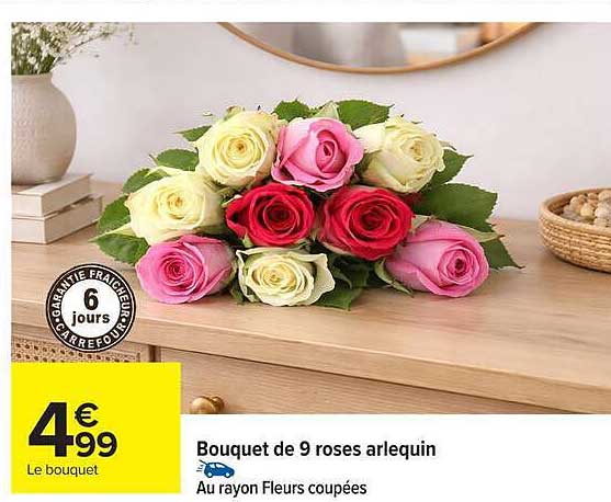 Bouquet de 9 roses arlequin