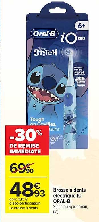 Brosse à dents électrique iO ORAL-B Stitch ou Spiderman, (x1)