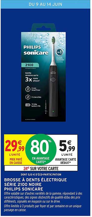 BROSSE À DENTS ÉLECTRIQUE SÉRIE 2100 NOIRE PHILIPS SONICARE