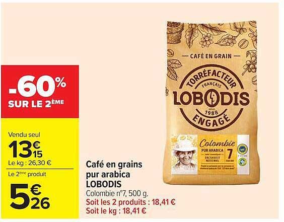 Café en grains pur arabica LOBODIS Colombie n°7, 500 g