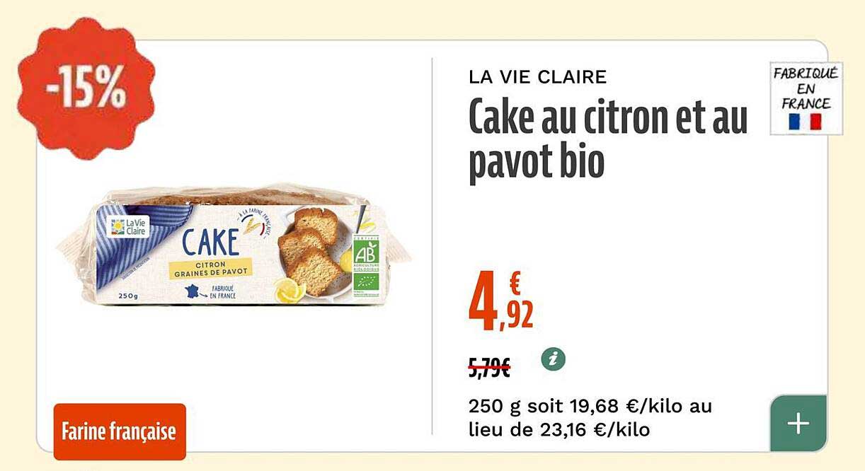 Cake au citron et au pavot bio
