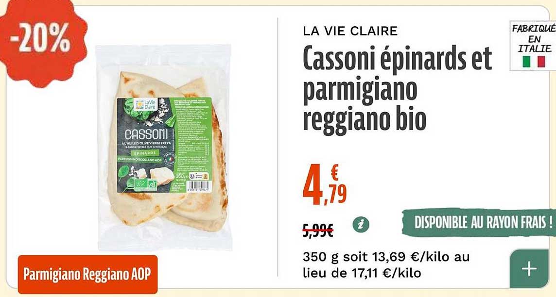 Cassoni épinards et parmigiano reggiano bio