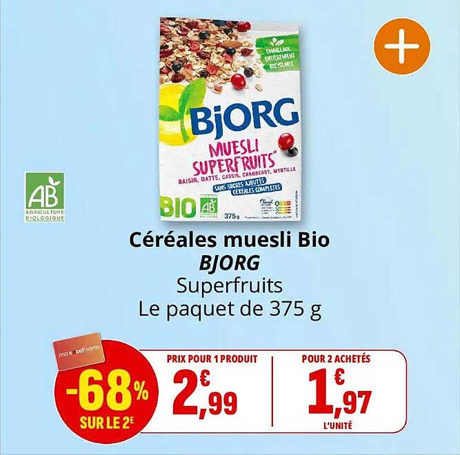 Céréales muesli Bio BJORG Superfruits Le paquet de 375 g