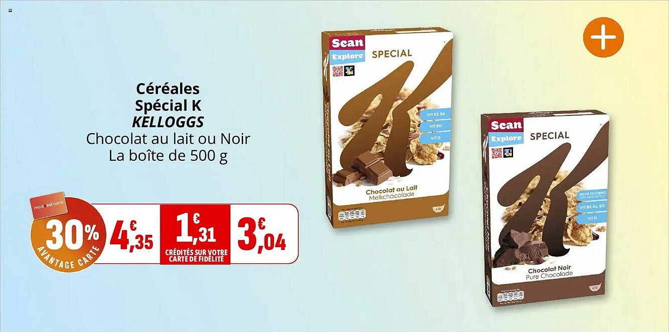 Céréales Spécial K KELLOGGS Chocolat au lait ou Noir La boîte de 500 g