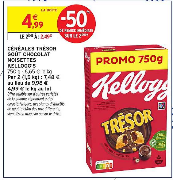 CÉRÉALES TRÉSOR GOÛT CHOCOLAT NOISETTES KELLOGG'S