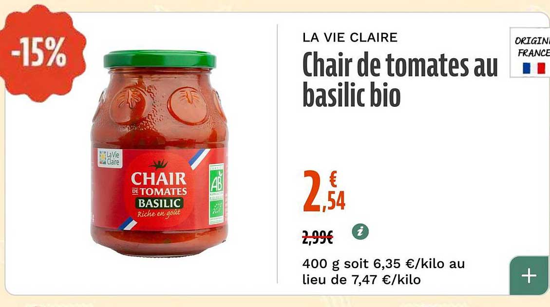 Chair de tomates au basilic bio