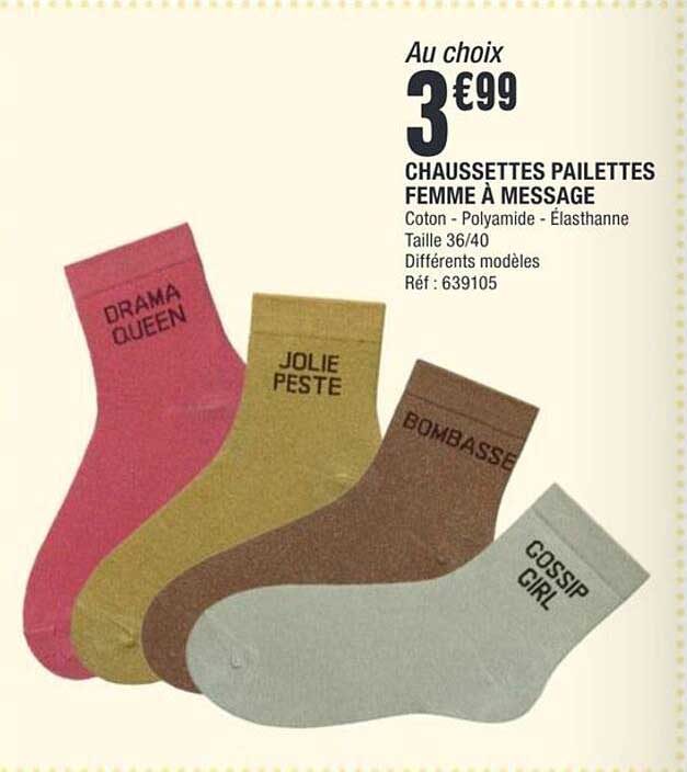 CHAUSSETTES PAILLETTES FEMME À MESSAGE