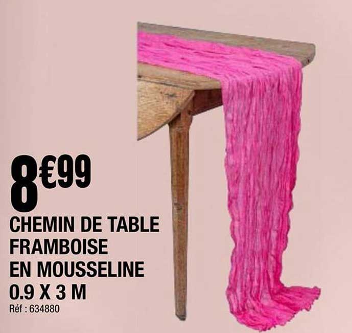CHEMIN DE TABLE FRAMBOISE EN MOUSSELINE 0.9 X 3 M
