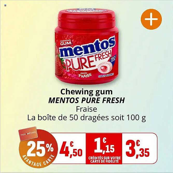 Chewing gum MENTOS PURE FRESH Fraise La boîte de 50 dragées soit 100 g