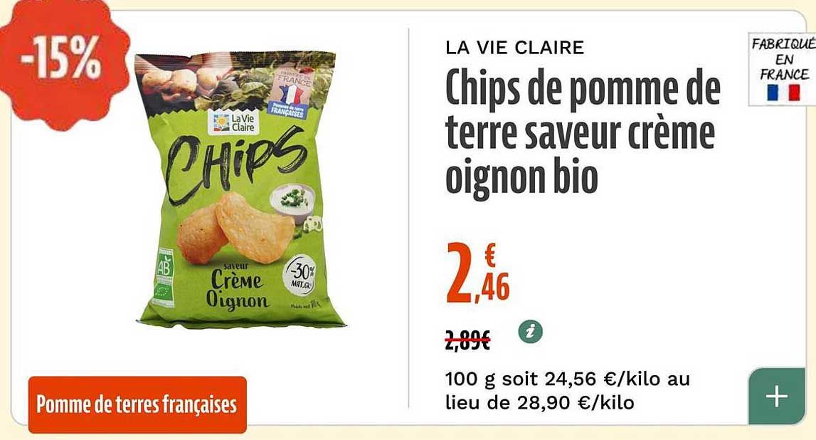 Chips de pomme de terre saveur crème oignon bio