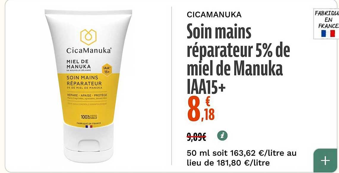 CICAMANUKA Soin mains réparateur 5% de miel de Manuka IAA15+