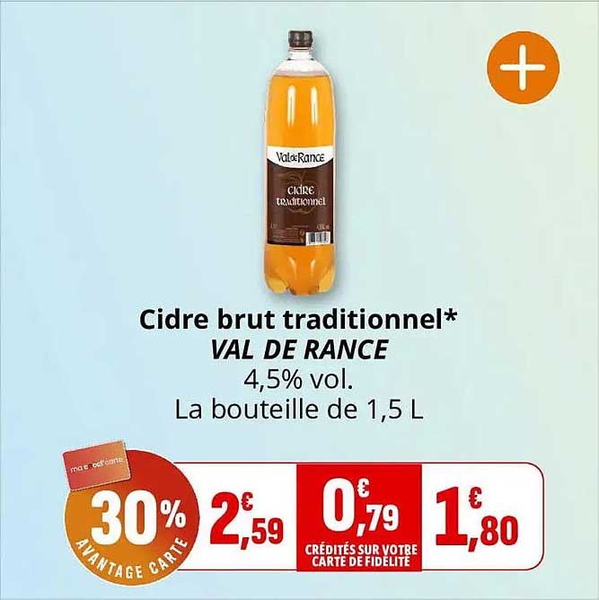 Cidre brut traditionnel* VAL DE RANCE 4,5% vol. La bouteille de 1,5 L