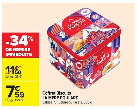 Coffret Biscuits LA MERE POULARD Sablés Pur Beurre ou Palets, 500 g
