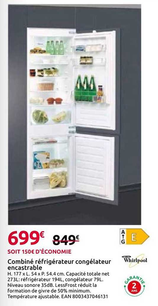 Combiné réfrigérateur congélateur encastrable