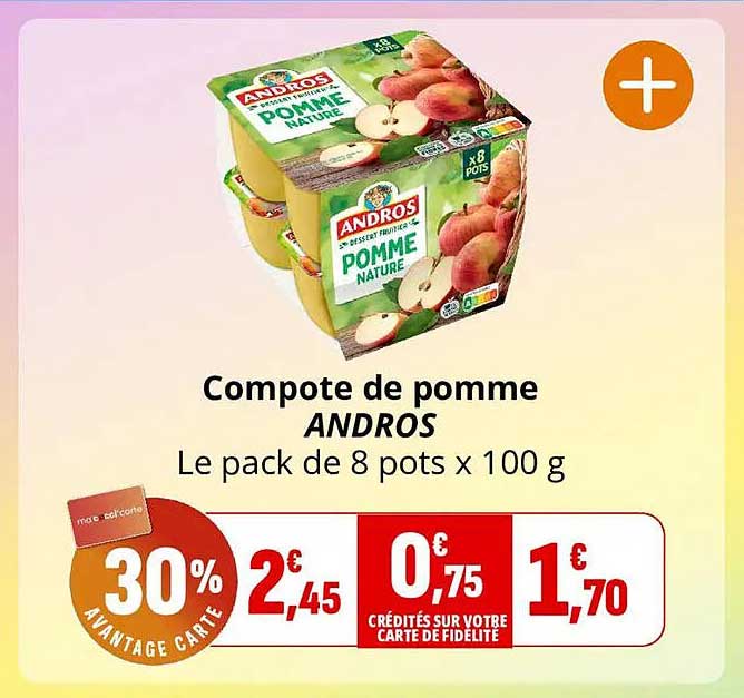 Compote de pomme ANDROS Le pack de 8 pots x 100 g