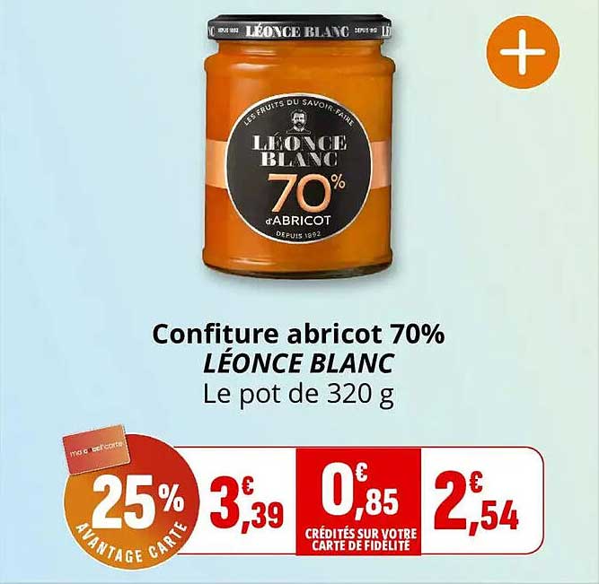 Confiture abricot 70% LÉONCE BLANC Le pot de 320 g
