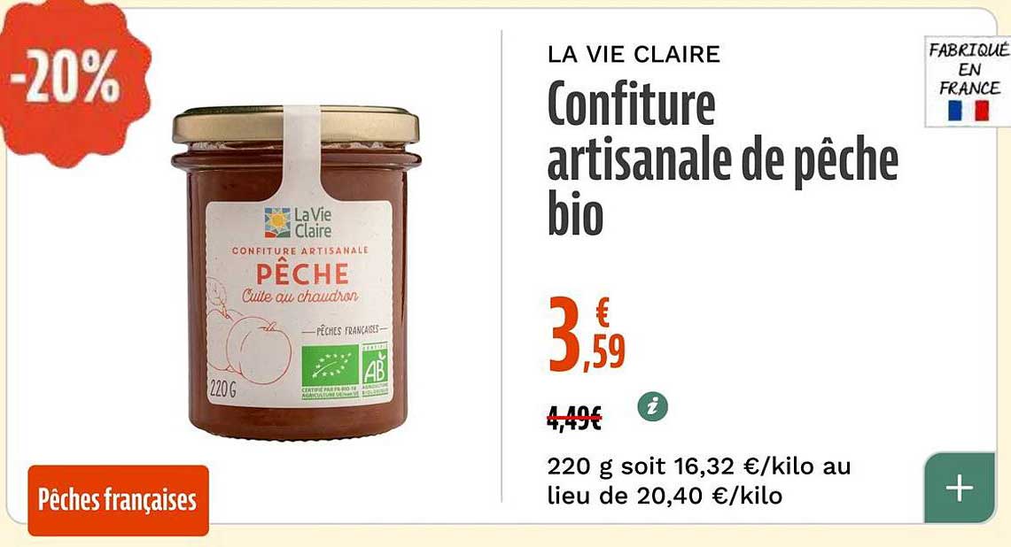 Confiture artisanale de pêche bio