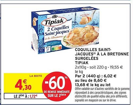 COQUILLES SAINT-JACQUES® À LA BRETONNE SURGELÉES TIPIAK