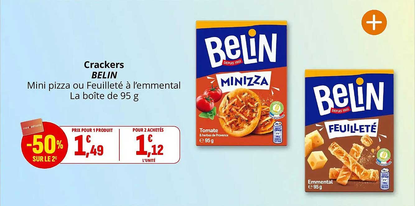 Crackers BELIN Mini pizza ou Feuilleté à l’emmental La boîte de 95 g