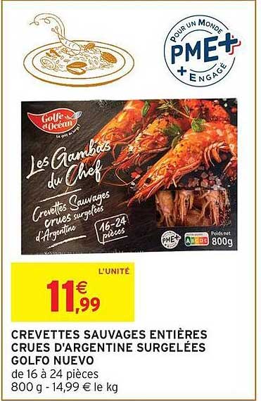 CREVETTES SAUVAGES ENTIÈRES CRUES D'ARGENTINE SURGELÉES GOLFO NUEVO