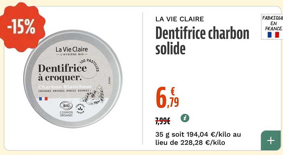 Dentifrice charbon solide