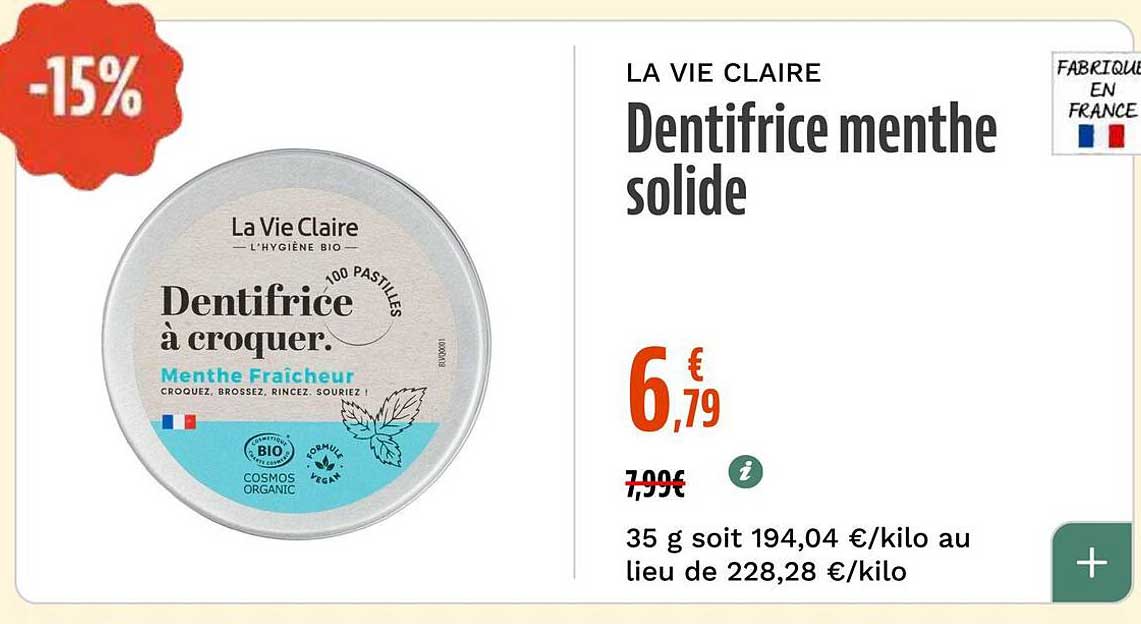 Dentifrice menthe solide
