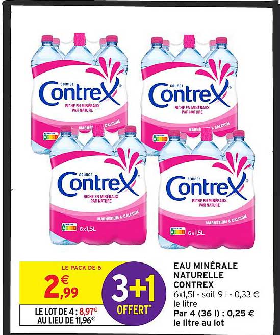 EAU MINÉRALE NATURELLE CONTREX 6x1,5l - soit 9 l - 0,33 € le litre