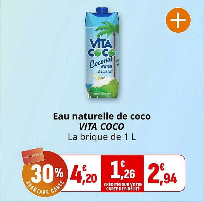 Eau naturelle de coco VITA COCO La brique de 1 L
