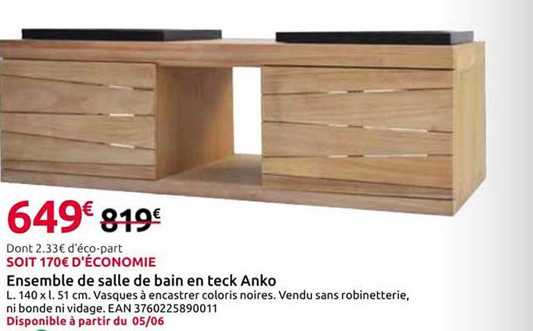 Ensemble de salle de bain en teck Anko