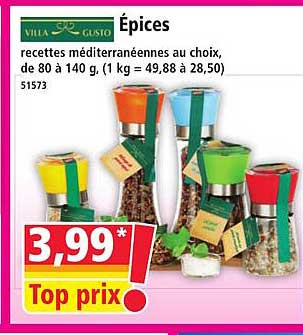 Épices recettes méditerranéennes au choix, de 80 à 140 g. (1 kg = 49,88 à 28,50)