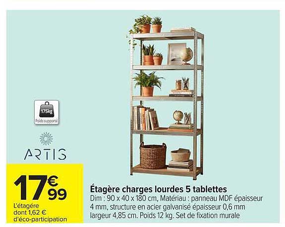 Étagère charges lourdes 5 tablettes