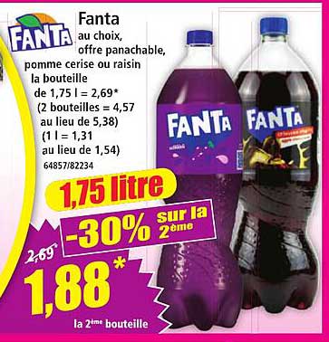 Fanta au choix, offre panachable, pomme cerise ou raisin à la bouteille de 1,75 l