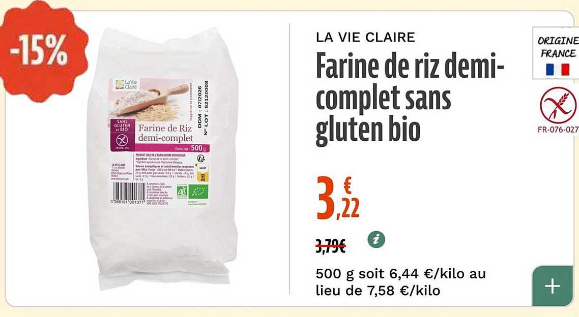 Farine de riz demi-complet sans gluten bio