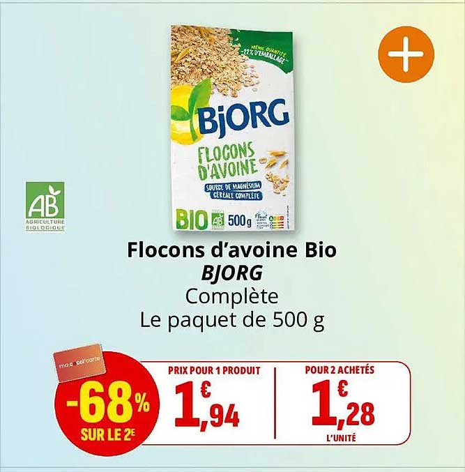 Flocons d’avoine Bio BJORG Complète Le paquet de 500 g