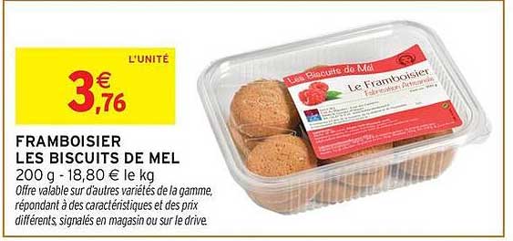 FRAMBOISIER LES BISCUITS DE MEL 200 g - 18,80 € le kg